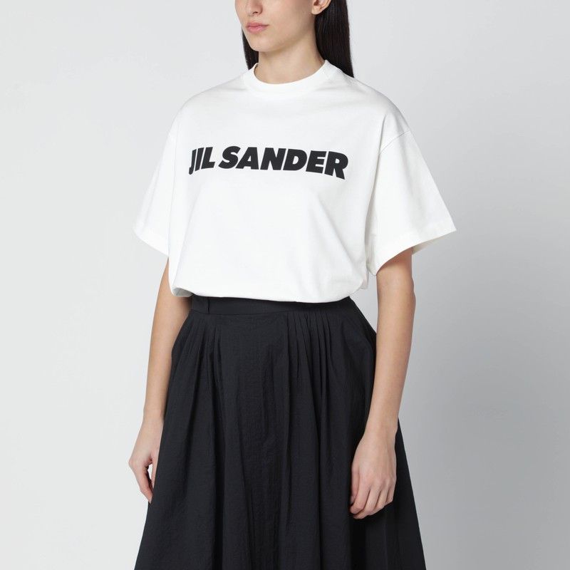 Jil Sander Jil Sander White Wide T-Shirt With Logo Size M / US 6-8 / IT 42-44 - 1 Thumbnail