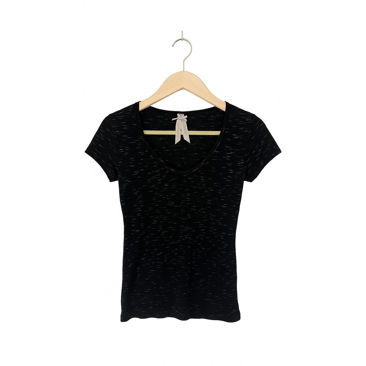 Other Women’s Black V-Neck Short Sleeve Speckled Top | Size S Rayo Size S / US 4 / IT 40 - 3 Thumbnail