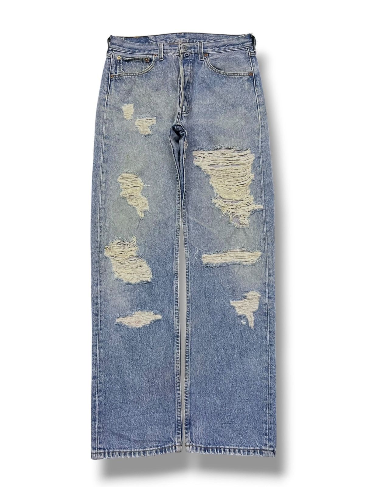 Levi's Vintage 00s Levi’s 501 - Faded Light Wash, Heavy Distressed Size US 30 / EU 46 - 2 Thumbnail