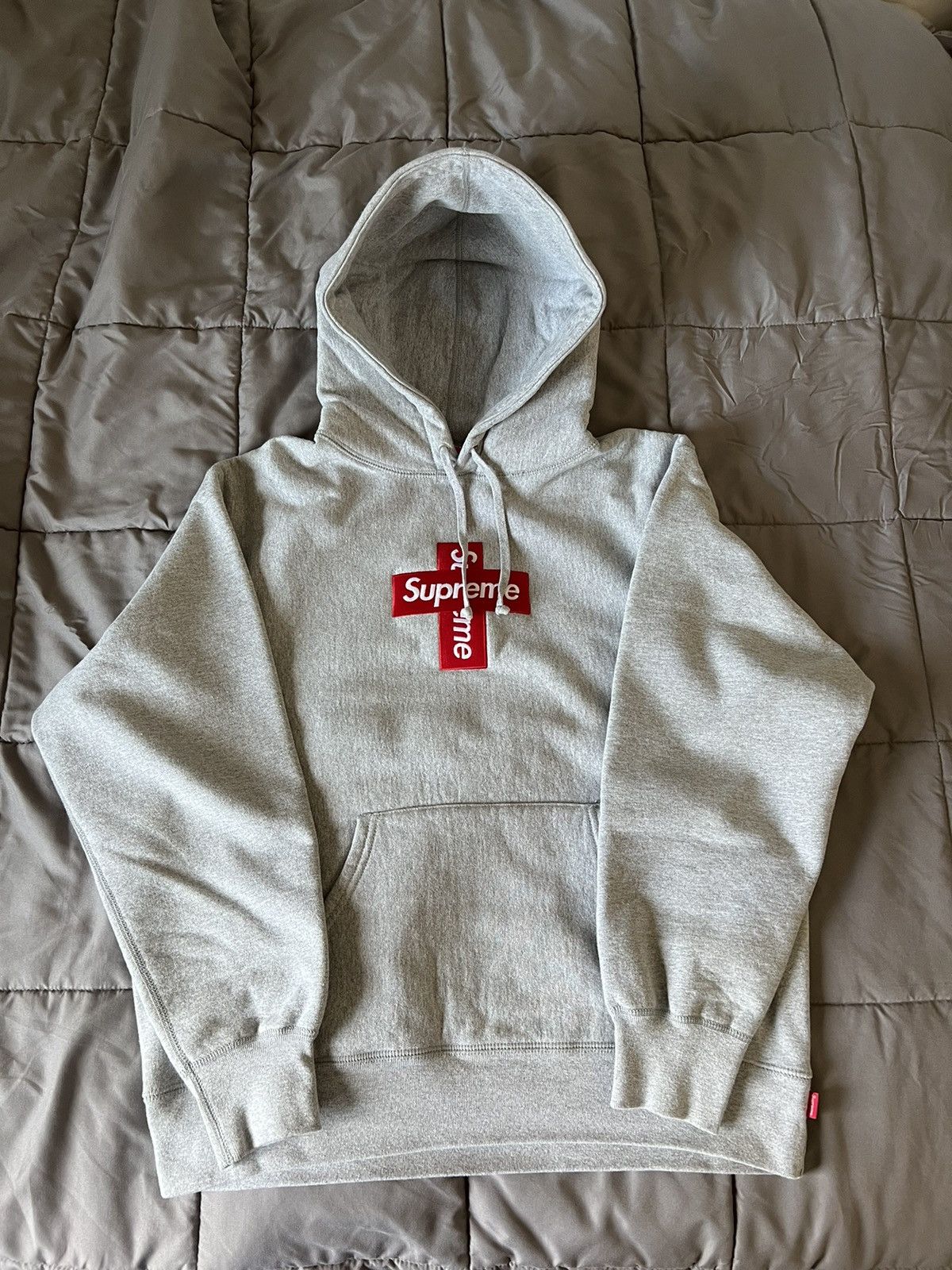 image of Supreme Cross Box Logo Hoodie (Ash Grey), Men's (Size Medium)