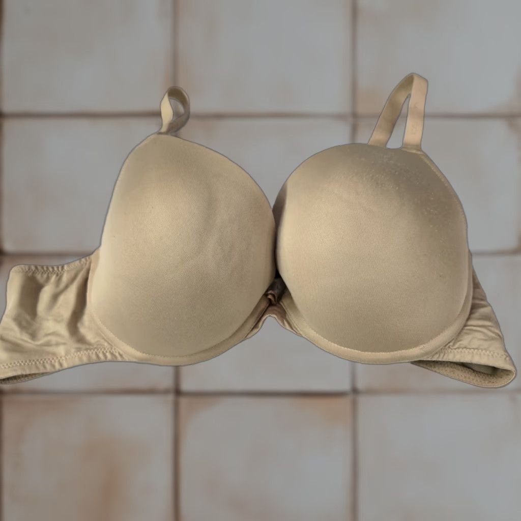 Vintage Cacique Women Bra 40C Beige Boost Plunge Push Up Underwired Strap