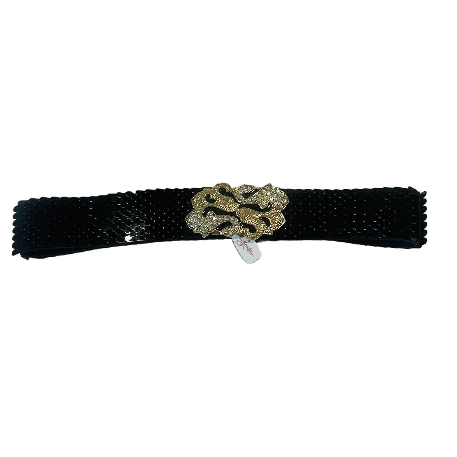Vintage Vintage Gantos S Black Sequence Belt W Gold Bling Buckle Str Size ONE SIZE - 4 Thumbnail