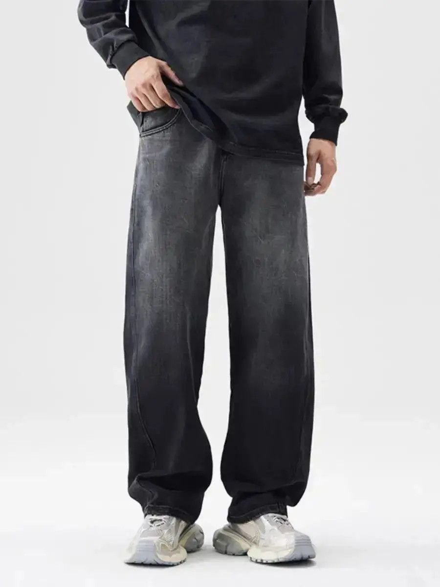 Japanese Brand High Street Tie Flower Black Gradient Straight Jeans Size US 30 / EU 46 - 4 Thumbnail