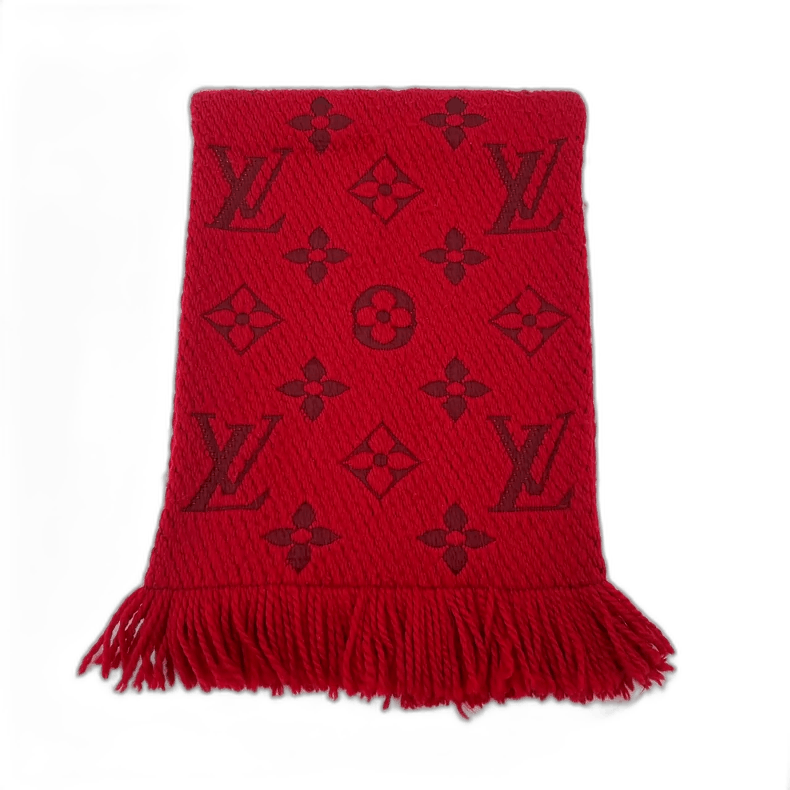 Louis Vuitton Louis Vuitton Red Logo Wool Fringe Scarf Size ONE SIZE - 1 Thumbnail