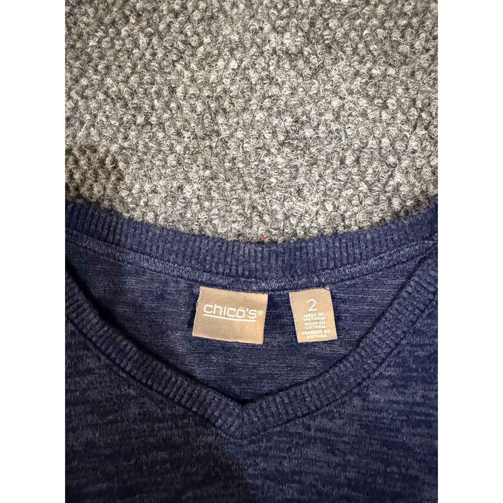 Vintage Chicos Sweater Womens 2 Blue Marled V Neck Lightweight Knit Top Pockets Knits Pullover Size XS / US 0-2 / IT 36-38 - 4 Thumbnail