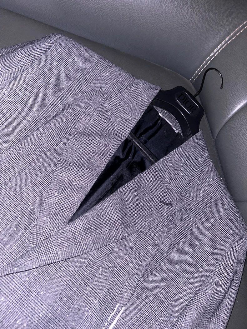 Dior Dior 2022FW Grey Wool Plaid Glitter Gypsophila blazer 2505- Size 48R - 4 Thumbnail