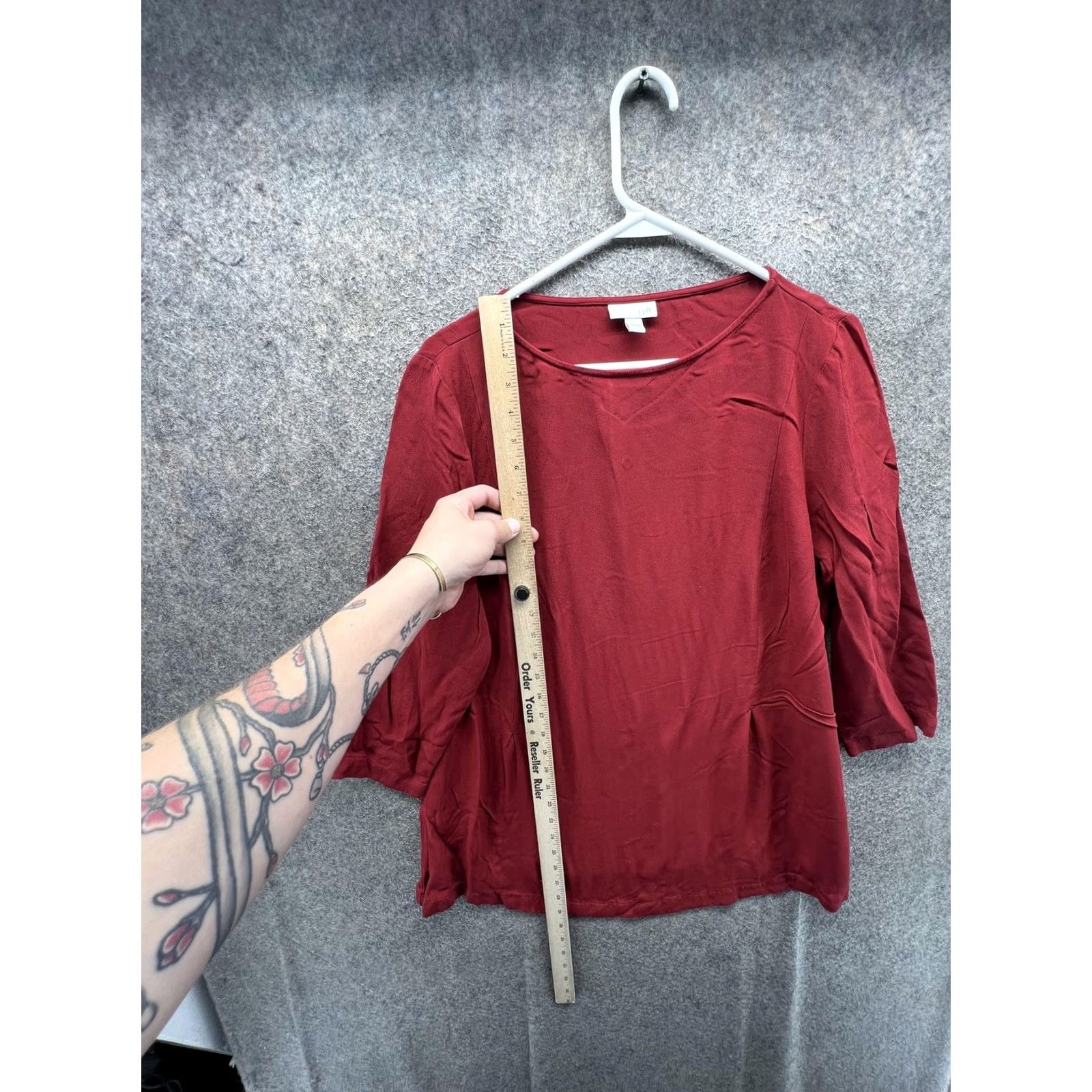 J. Jill J. Jill Tunic Blouse Womens Large Red Solid Scoop Neck 3/4 Sleeve Woven Top Size L / US 10 / IT 46 - 3 Thumbnail