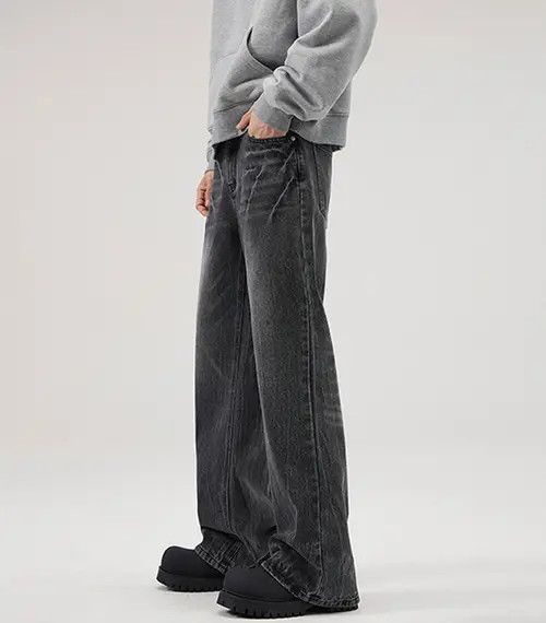 Lightning Pattern Black Vintage Loose Bootcut Jeans