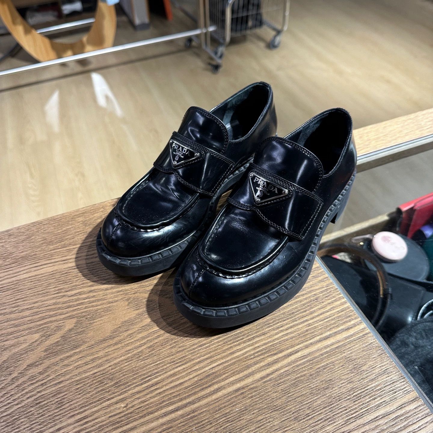 Prada Prada may423 Triangle Logo Platform Loafers 34.5 Size US 4 / IT 34 - 1 Thumbnail