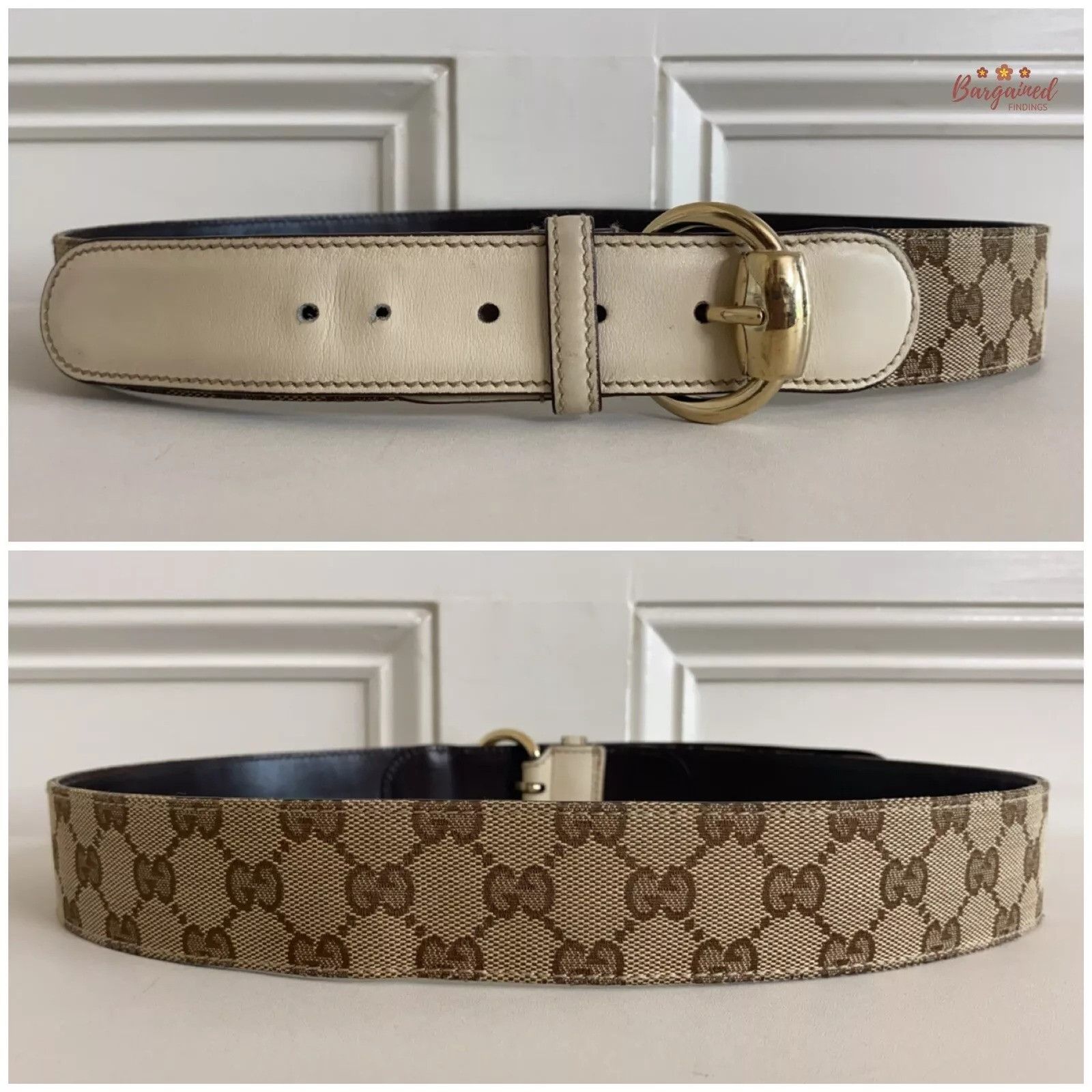 Gucci Gucci Brown Monogram Canvas Leather Gold Horsebit Ring Belt Size 32 - 4 Thumbnail