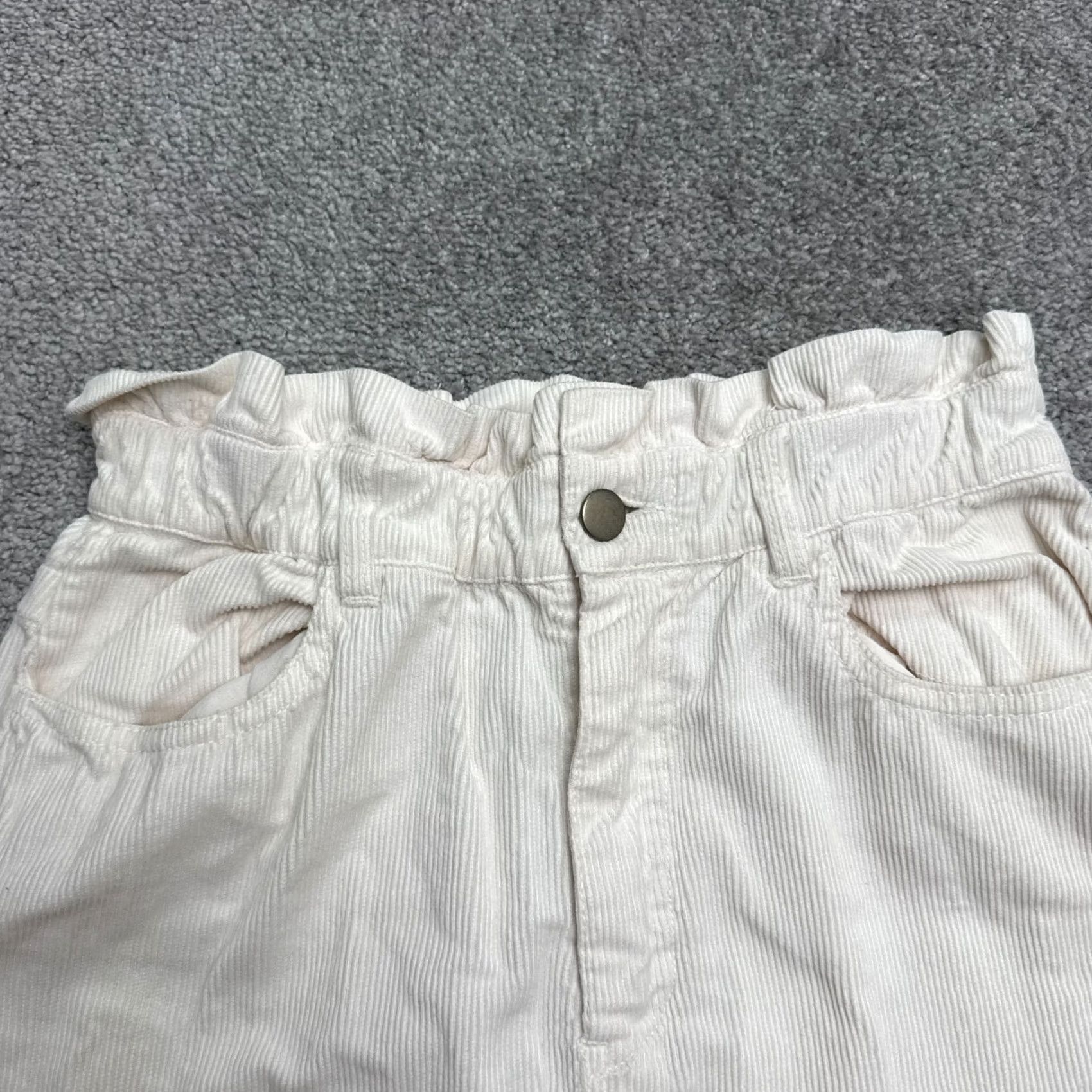 Zara Zara Paperbag Corduroy Barrel Pants Womens 4 Cream High Rise Elastic Waist 25x25 Size 27" / US 4 / IT 40 - 4 Thumbnail