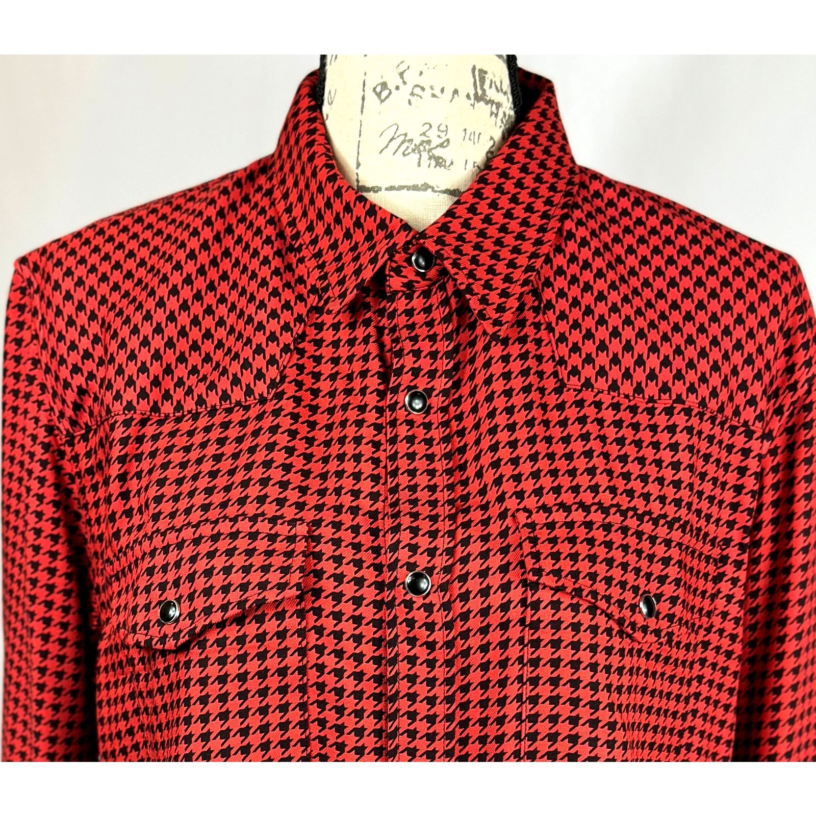 The Kooples The Kooples Mens Black and Red Houndstooth Shirt Snaps S Size US S / EU 44-46 / 1 - 10 Thumbnail