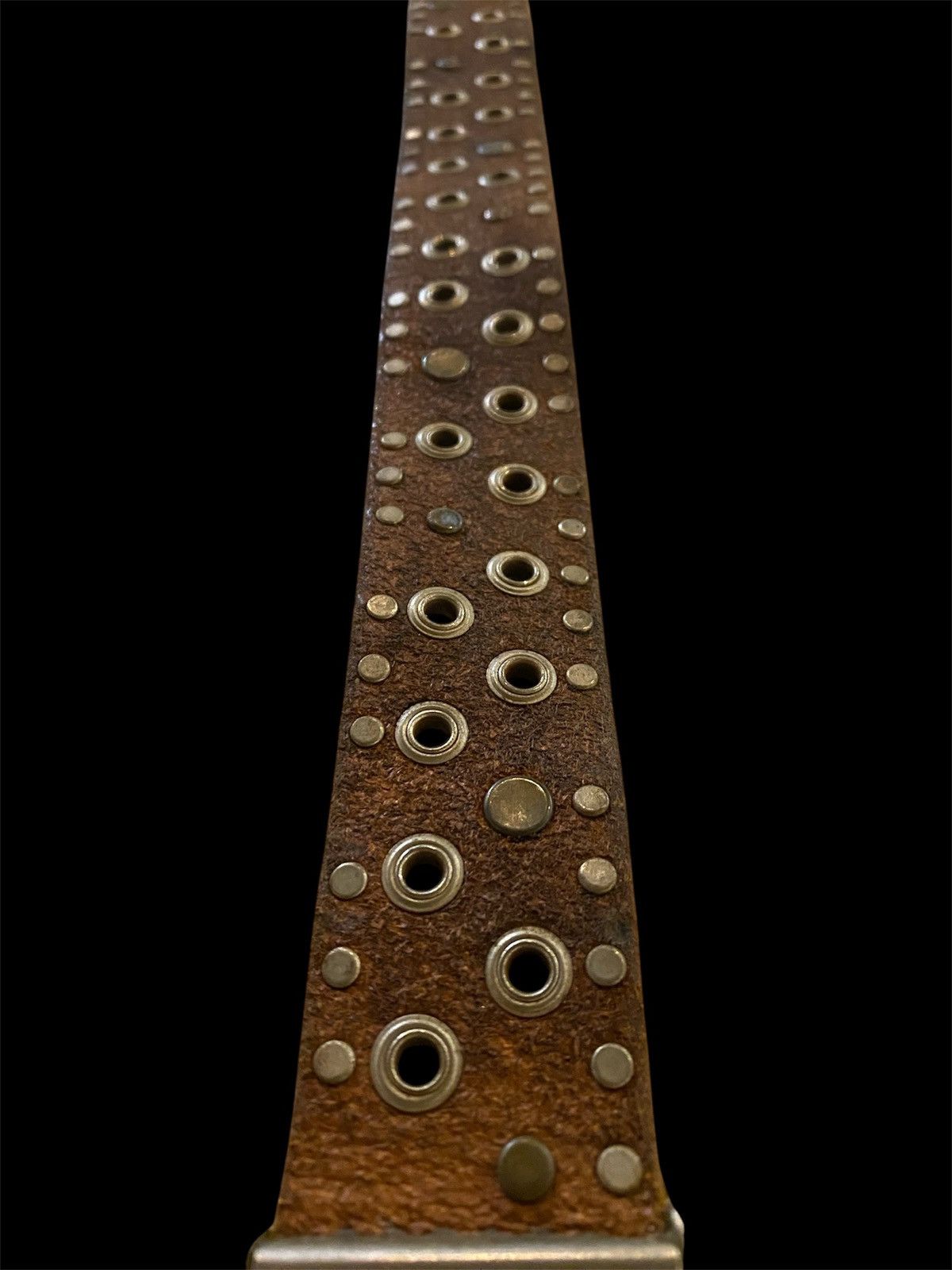 Genuine Leather Metallic Studded And Eyelet Grommets Abstract Leather Belt Size ONE SIZE - 4 Thumbnail