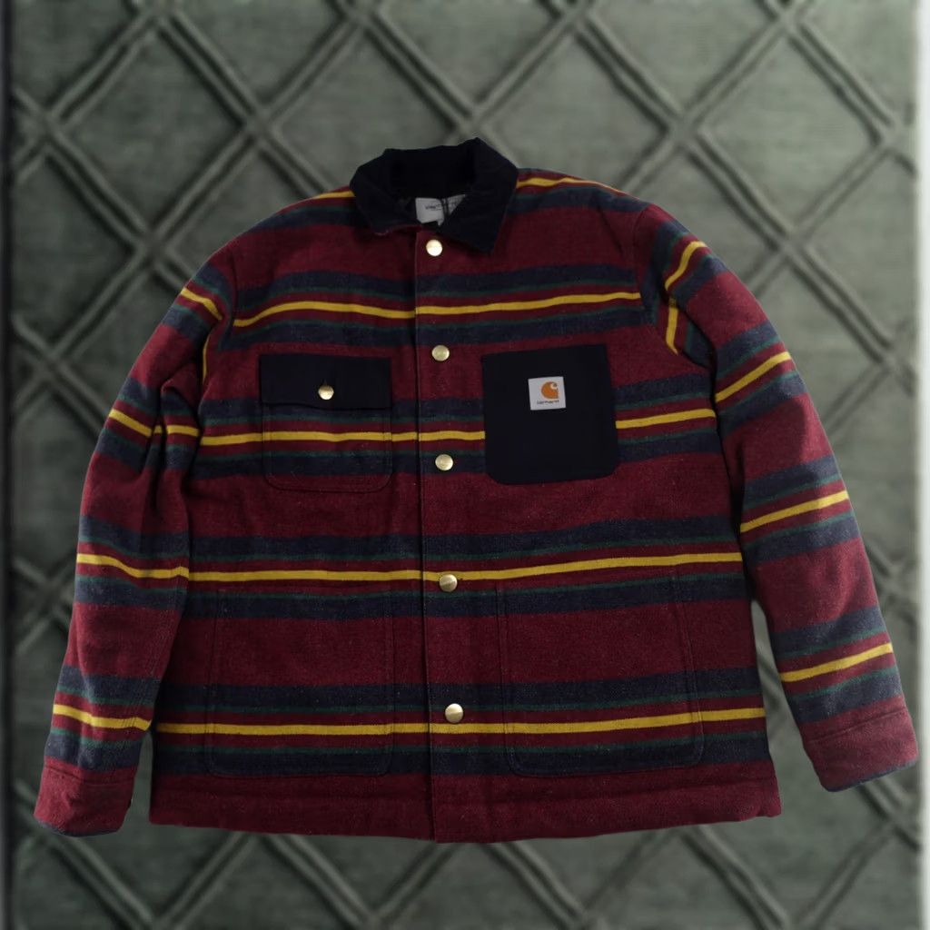 Carhartt Wip VINTAGE Carhartt WIP Oregon Jacket Mens Large (24X29) Burgundy Starco Stripe Workwear Size US L / EU 52-54 / 3 - 1 Thumbnail