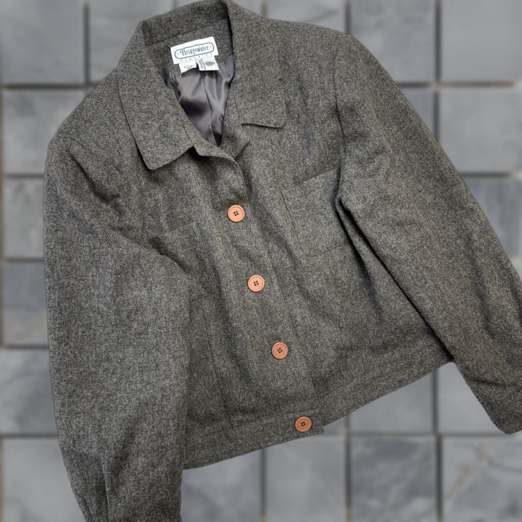 Vintage VINTAGE Bridgewater Classics Jacket Womens 12 Gray Wool Cropped Academia Heritage Bomber Jacket Size XL / US 12-14 / IT 48-50 - 1 Thumbnail