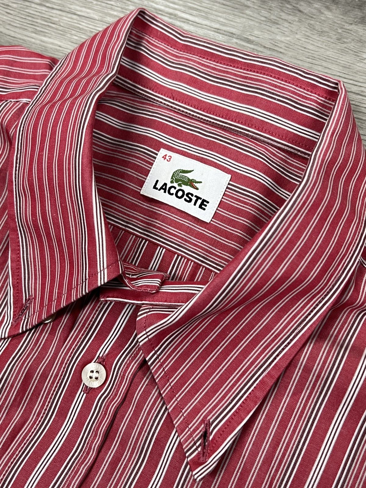 Lacoste Lacoste Short Sleeve Striped Button Down Shirt Red Size 43 Size US XL / EU 56 / 4 - 3 Thumbnail
