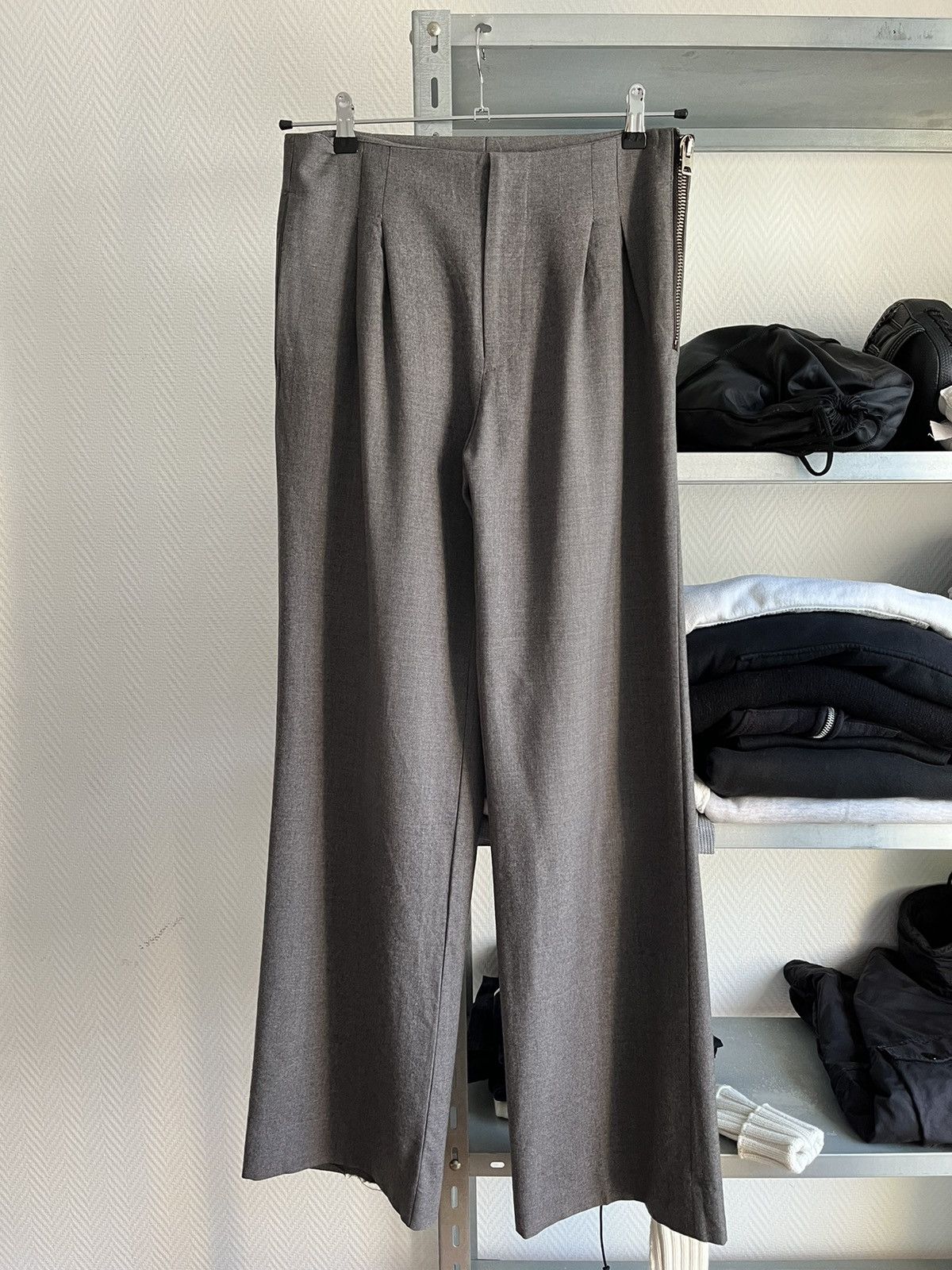 image of Raf Simons Aw2000-2001 "confusion" Side Zip Closure Fine Wool Pants in Grey, Men's (Size 32)