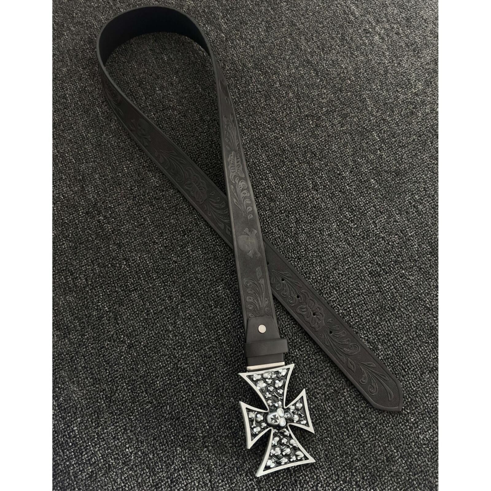 Other Iron Cross Skull Belt | Heavyweight Punk Black 120cm Size ONE SIZE - 2 Thumbnail