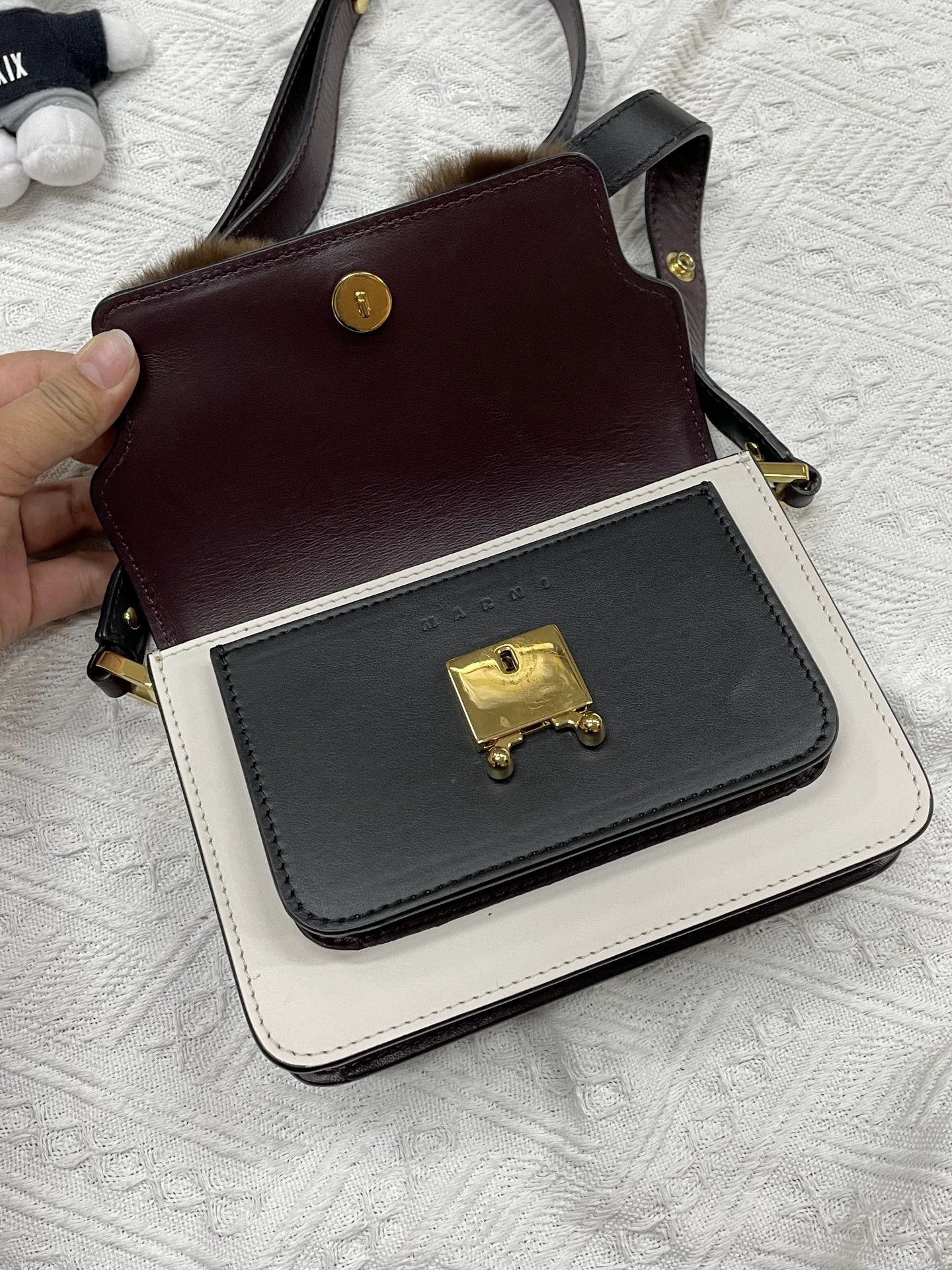 Marni Marni Faux Fur Paneled Pleated Shoulder & Crossbody Bag Size ONE SIZE - 4 Thumbnail
