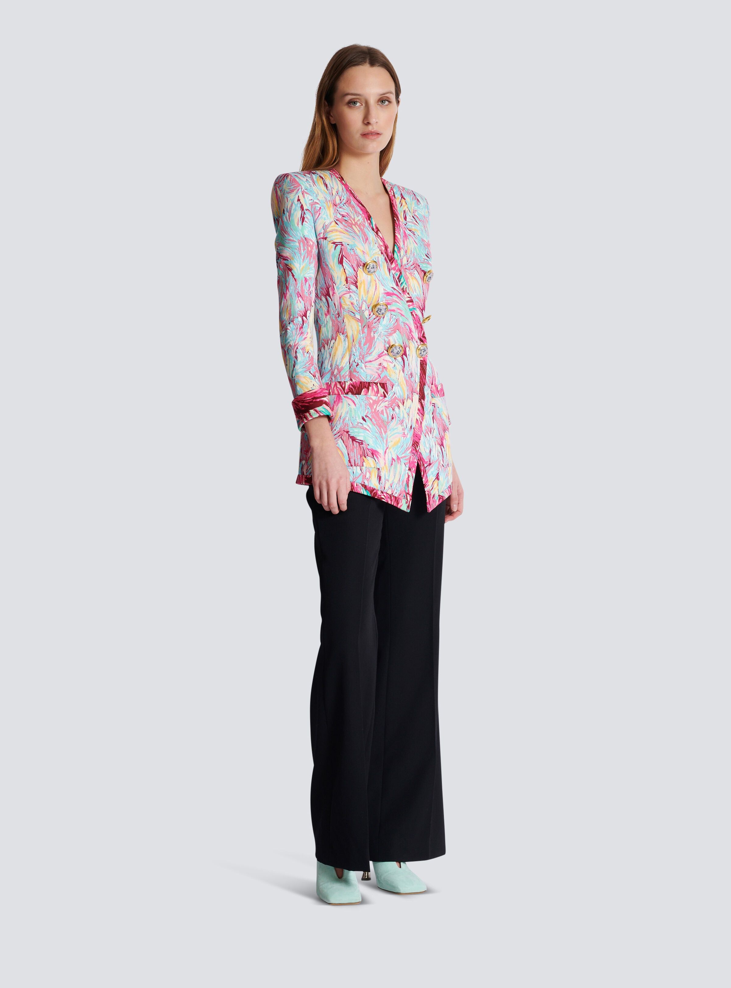 Balmain o1s1wg110825 6Button Jacket With Feather Print in Multicolor Size S / US 4 / IT 40 - 6 Thumbnail