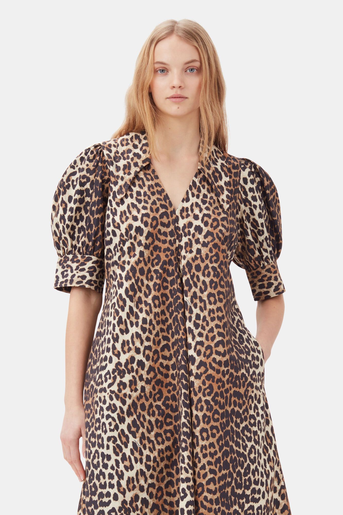 Ganni o1s22i1n0525 Leopard Print Poplin Dress in Leopard Size XS / US 0-2 / IT 36-38 - 5 Thumbnail