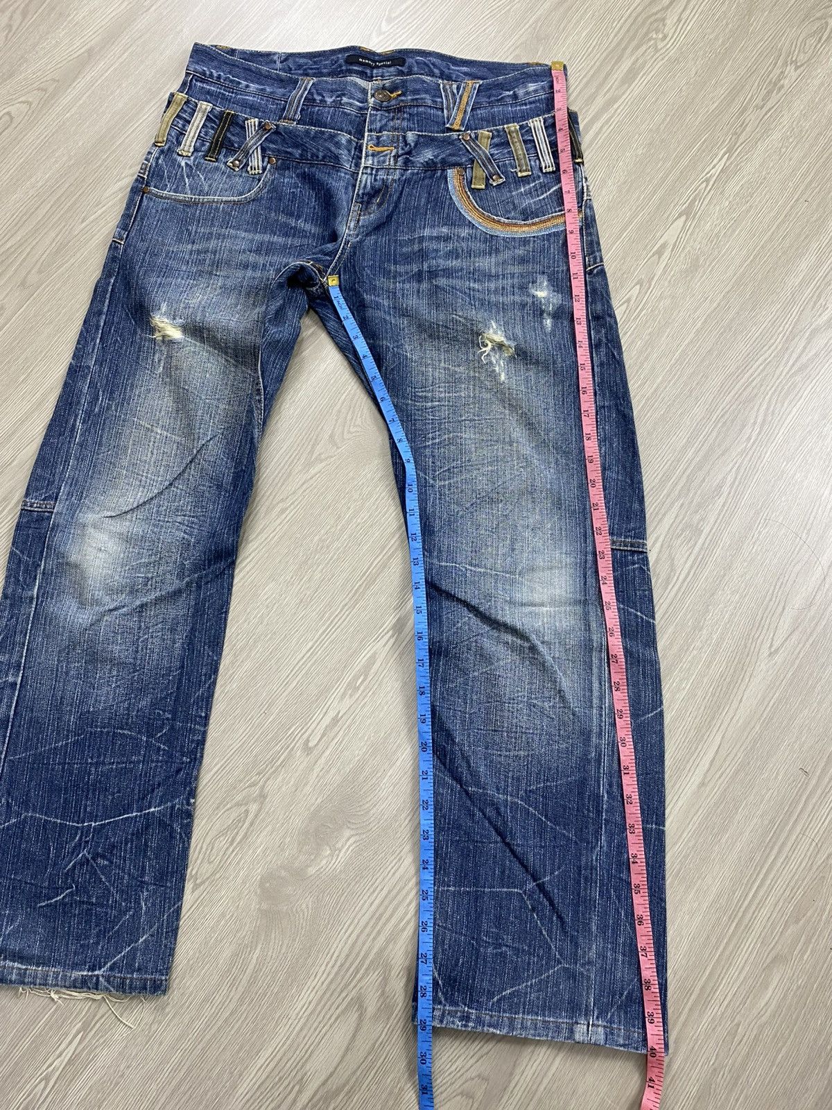 If Six Was Nine × Le Grande Bleu (L.G.B.) 2000s Memory Special Double Waist Distressed Punk Lgb Jeans Size US 34 / EU 50 - 21 Thumbnail