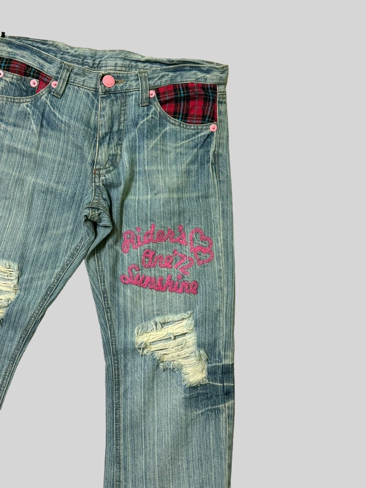 Hysteric Glamour × Japanese Brand Distressed Tartan Embroidery Junya Watanabe Denim Jeans Size US 30 / EU 46 - 5 Thumbnail