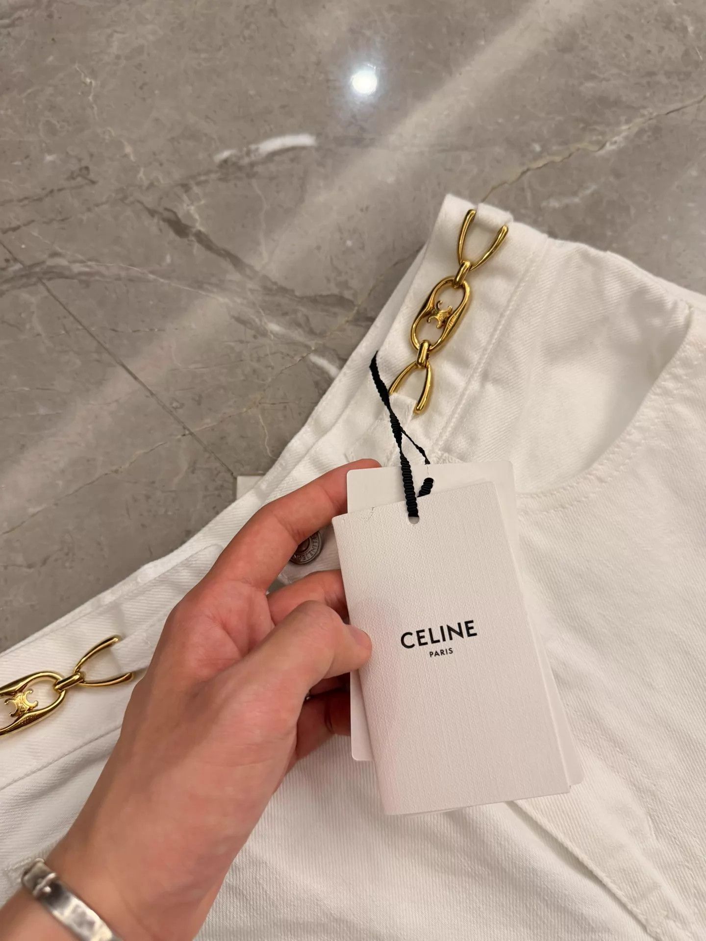 Celine Celine Hedi Slimane White Triomphe Gold 7/8 Jeans Size 27 Size 27" / US 4 / IT 40 - 8 Thumbnail