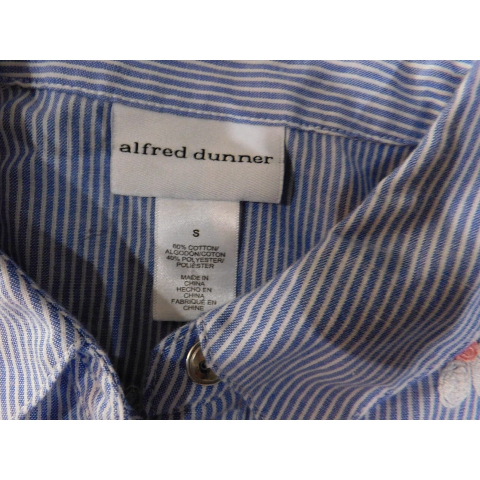 Vintage Alfred Dunner Button-Up Shirt Womens Small Blue Striped Embroidered Knit Polyester Spandex Long Sleeve Casual Size S / US 4 / IT 40 - 5 Thumbnail