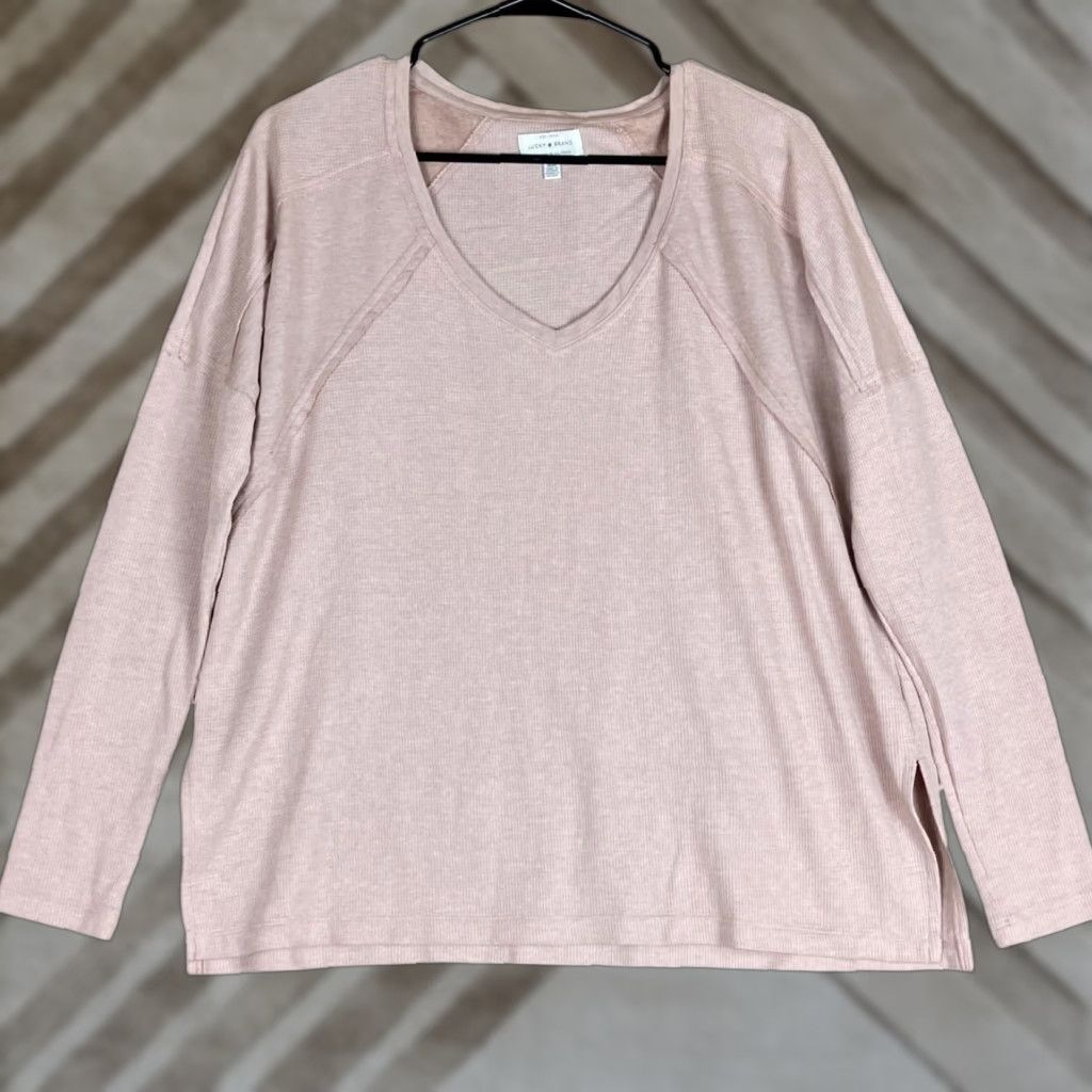 Lucky Brand Lucky Brand Womens Shirt Tan V Neck Long Sleeve Boxy Oversized Side Slits M Size M / US 6-8 / IT 42-44 - 1 Thumbnail