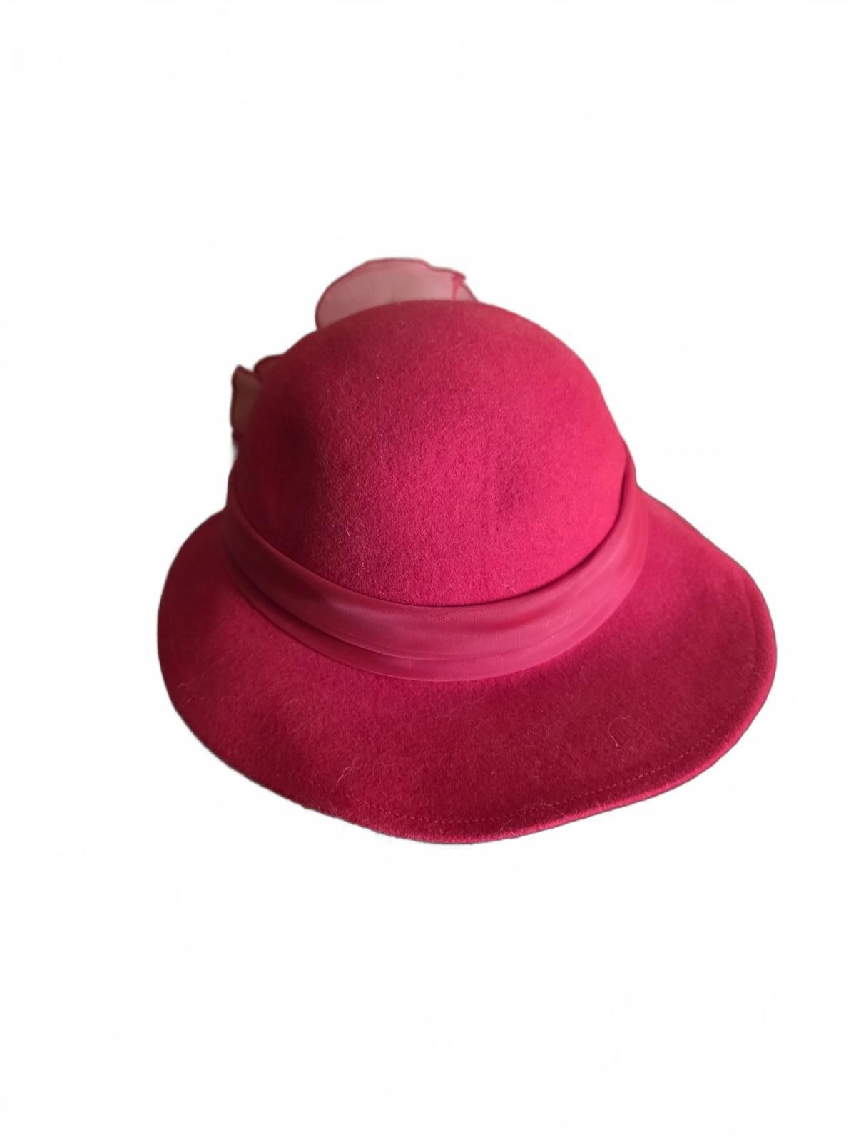 AGLINI Vintage Arlin Red Wool Cloche Hat with Side Organza Bow Size ONE SIZE - 6 Thumbnail