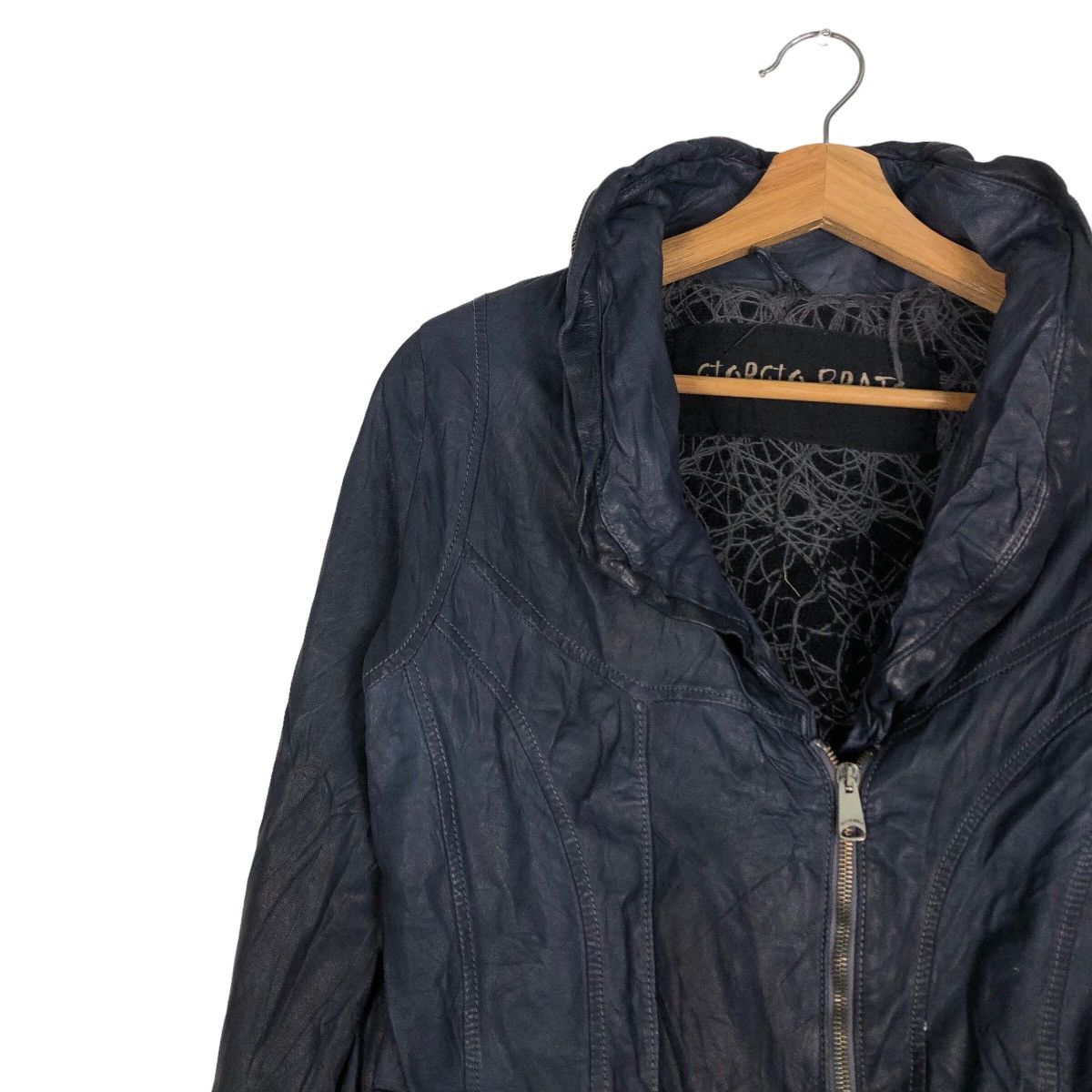 Giorgio Brato 🔥Vtg Cropped Leather Jacket Biker Wool Blanket Giorgi Brato Size US S / EU 44-46 / 1 - 7 Thumbnail