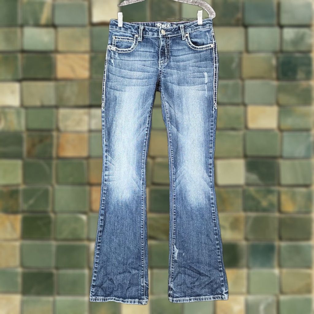 47 VINTAGE Rock 47 Womens Jeans Bootcut Heavy Stitch Distressed Size 5 Blue Size 27" / US 4 / IT 40 - 1 Thumbnail