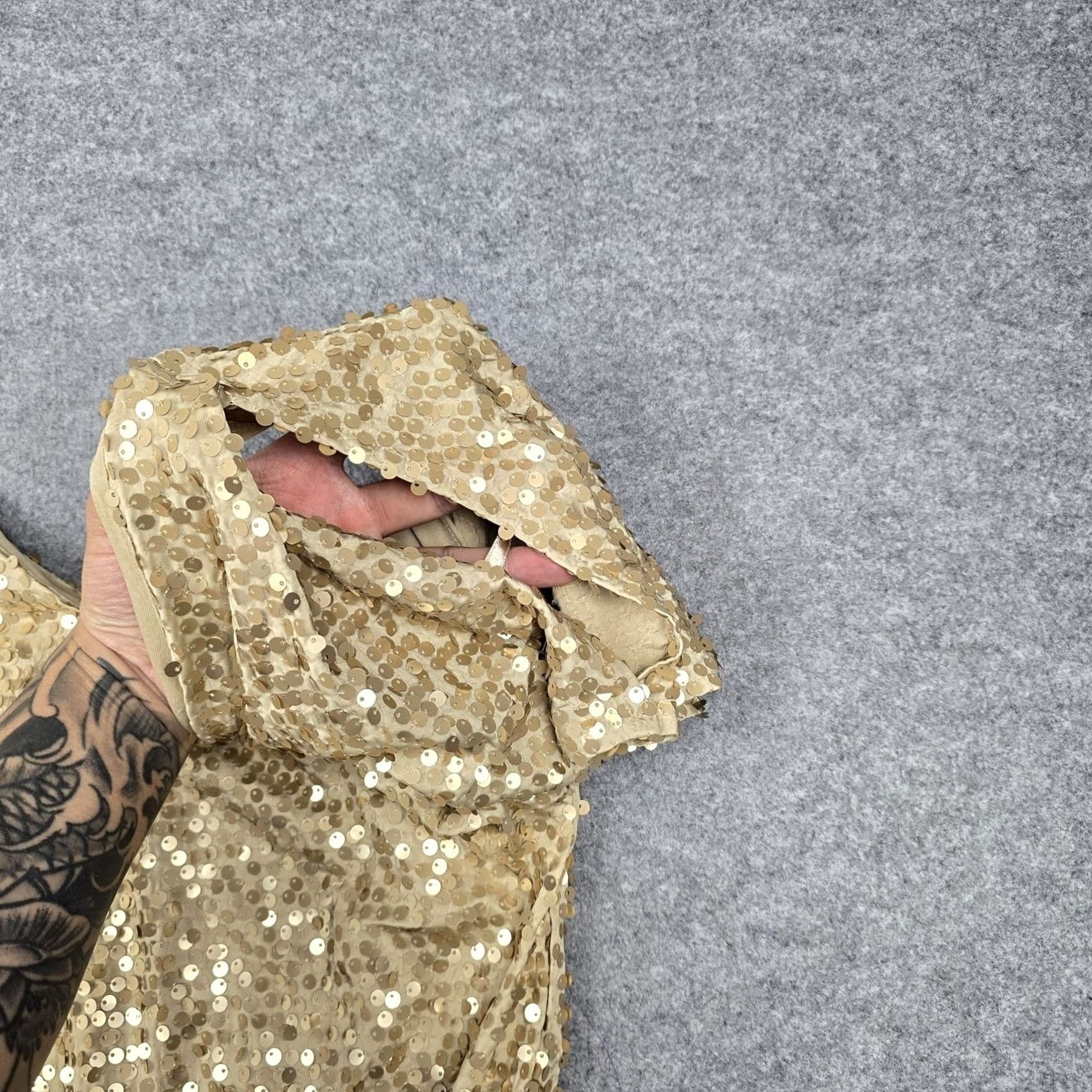 Vintage Frederick's Of Hollywood Dress Womens M Gold Sequin Bodycon Mini Party Size M / US 6-8 / IT 42-44 - 3 Thumbnail