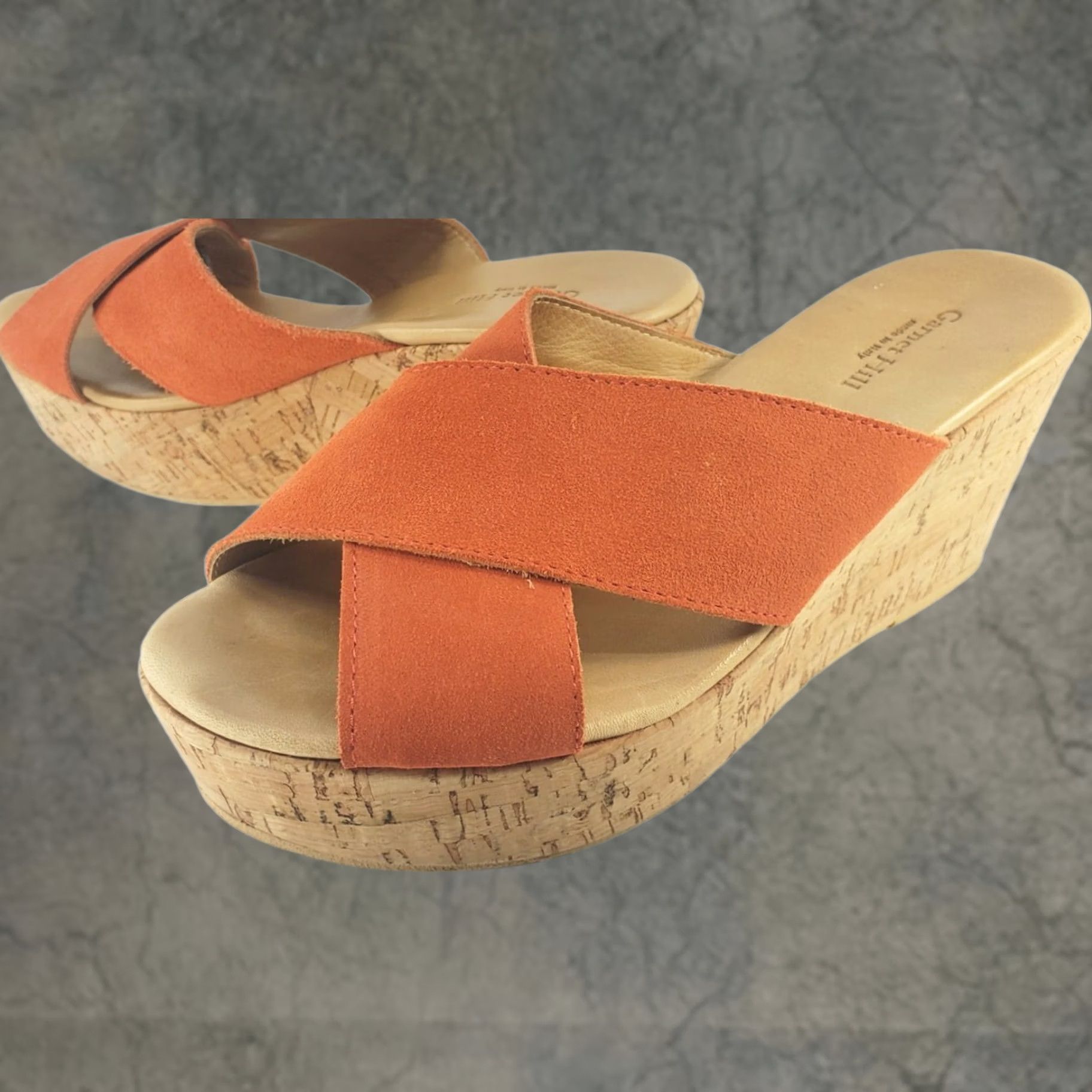 Vintage Garnet Hill Orange Canvas Cork Wedge Sandals 9M Leather Insoles Slip On Women Size US 9 / IT 39 - 1 Thumbnail