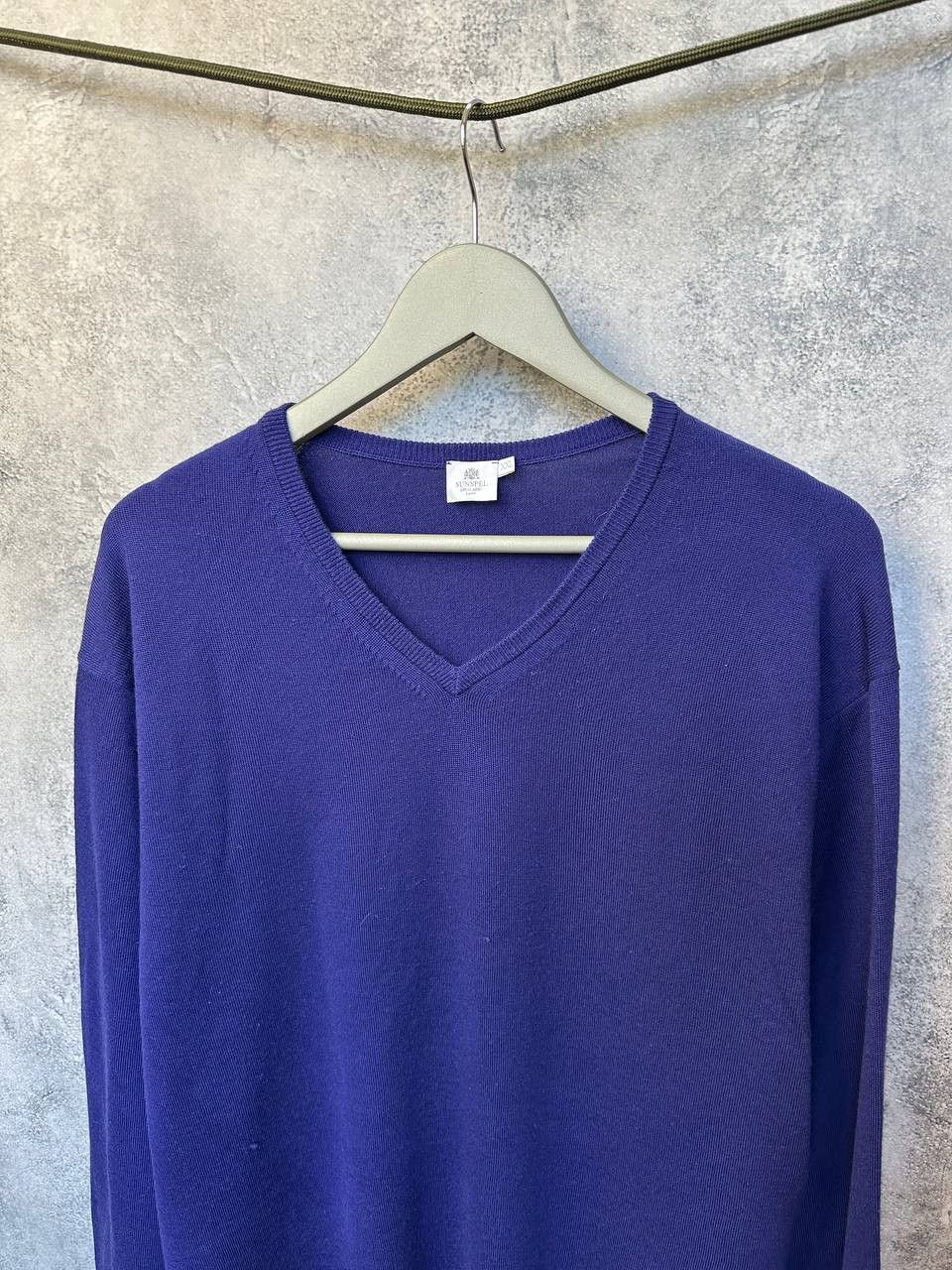 Sunspel Sunspel Merino Wool Sweater V-Neck Vintage Jumper Purple LS Size US XXL / EU 58 / 5 - 5 Thumbnail