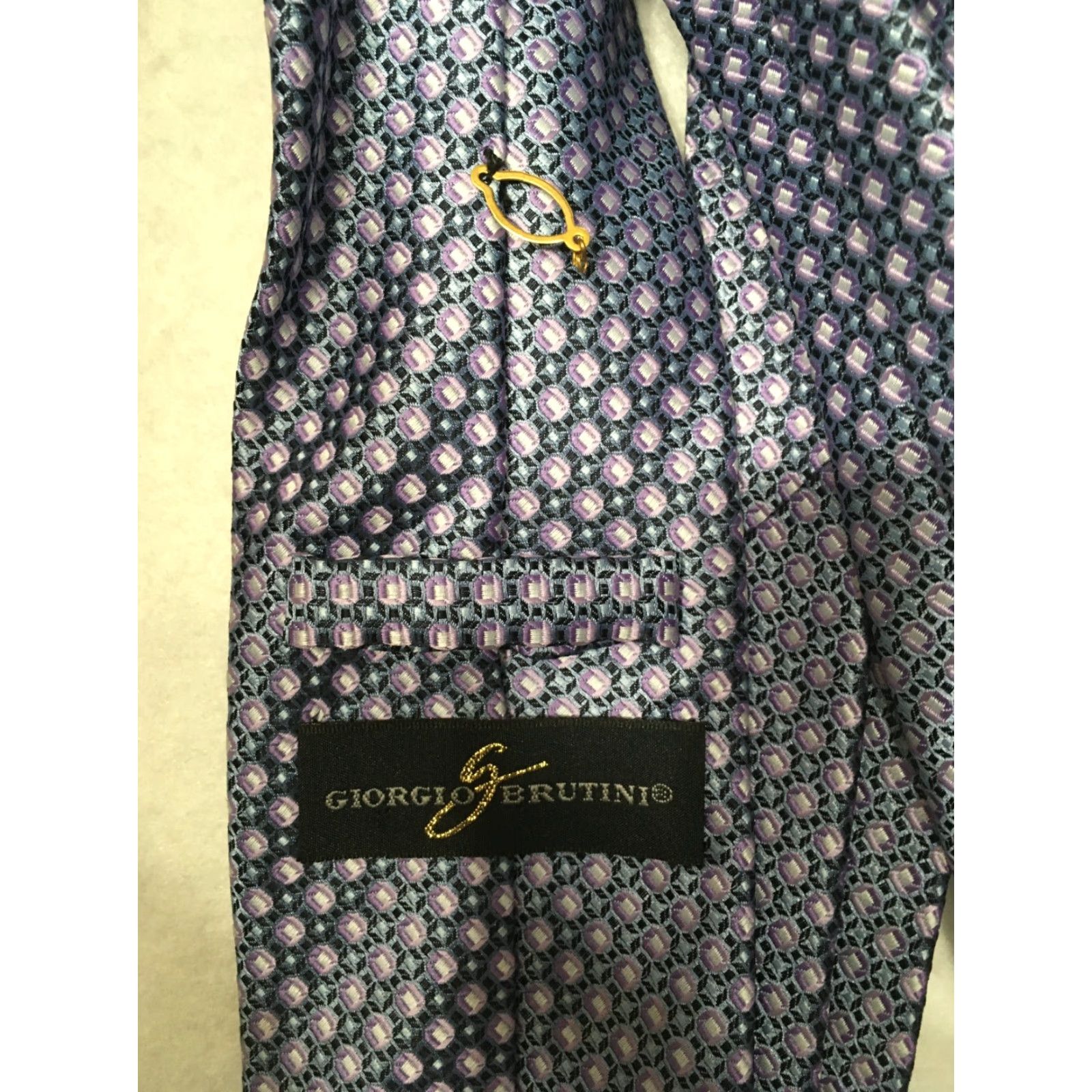 Vintage Giorgio Brutini Silk Lavender Mix Shapes Necktie Men's Classic Tie Silk Purple 57"-60" Size ONE SIZE - 3 Thumbnail