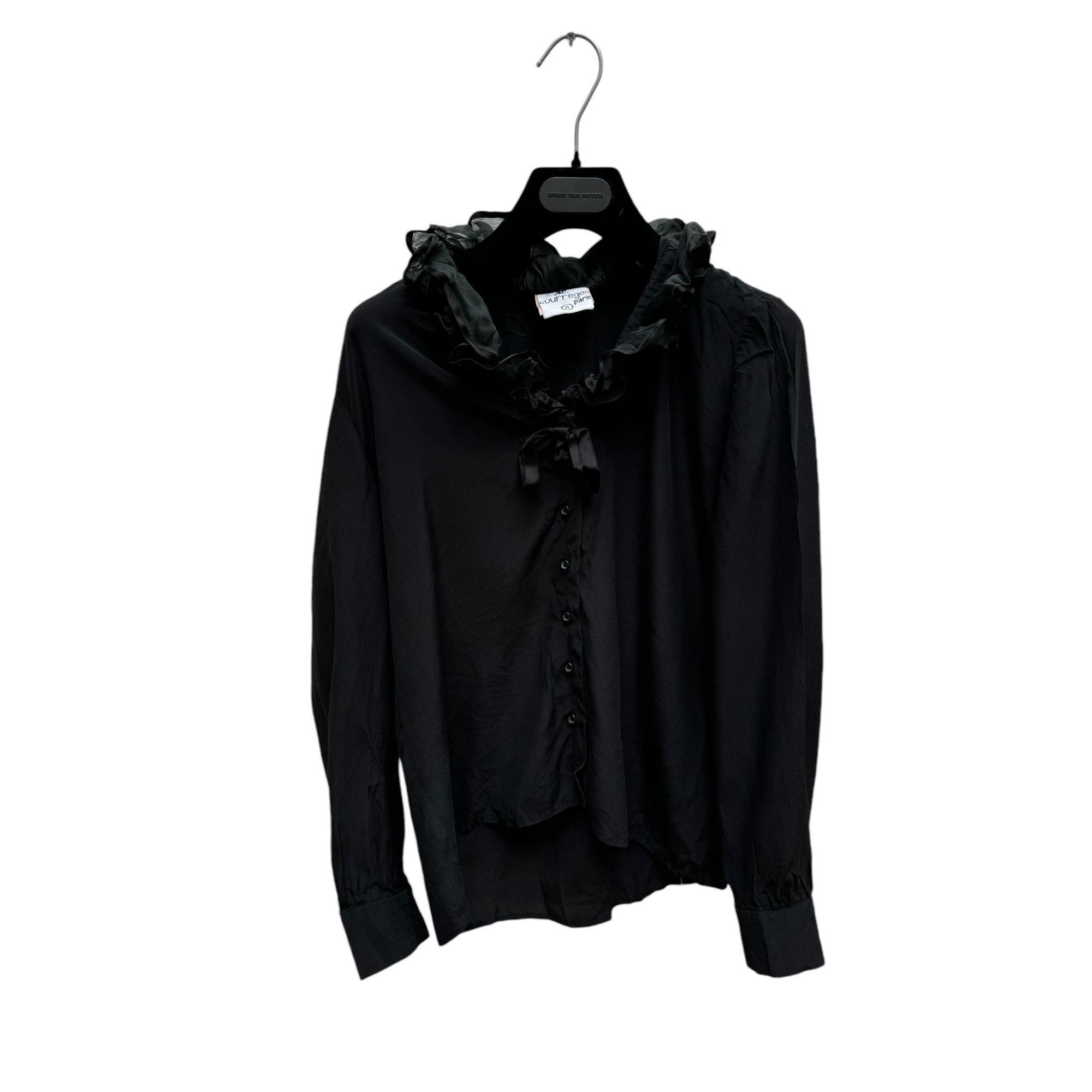 Courreges Vintage Black Silk Ruffled Collar Shirt Size S / US 4 / IT 40 - 1 Thumbnail