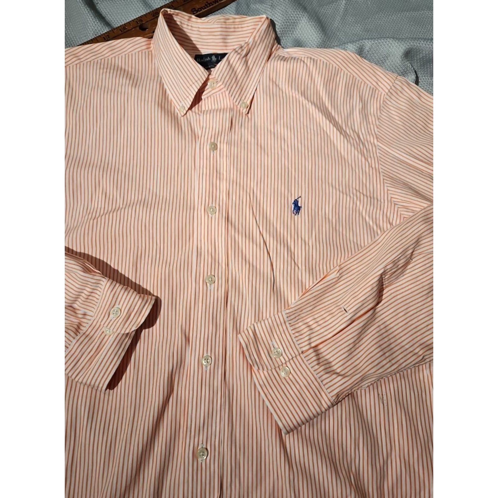 Ralph Lauren Ralph Lauren Shirt Mens 16.5 Orange Custom Fit Stripe Oxford Preppy Pony Size US XL / EU 56 / 4 - 2 Thumbnail