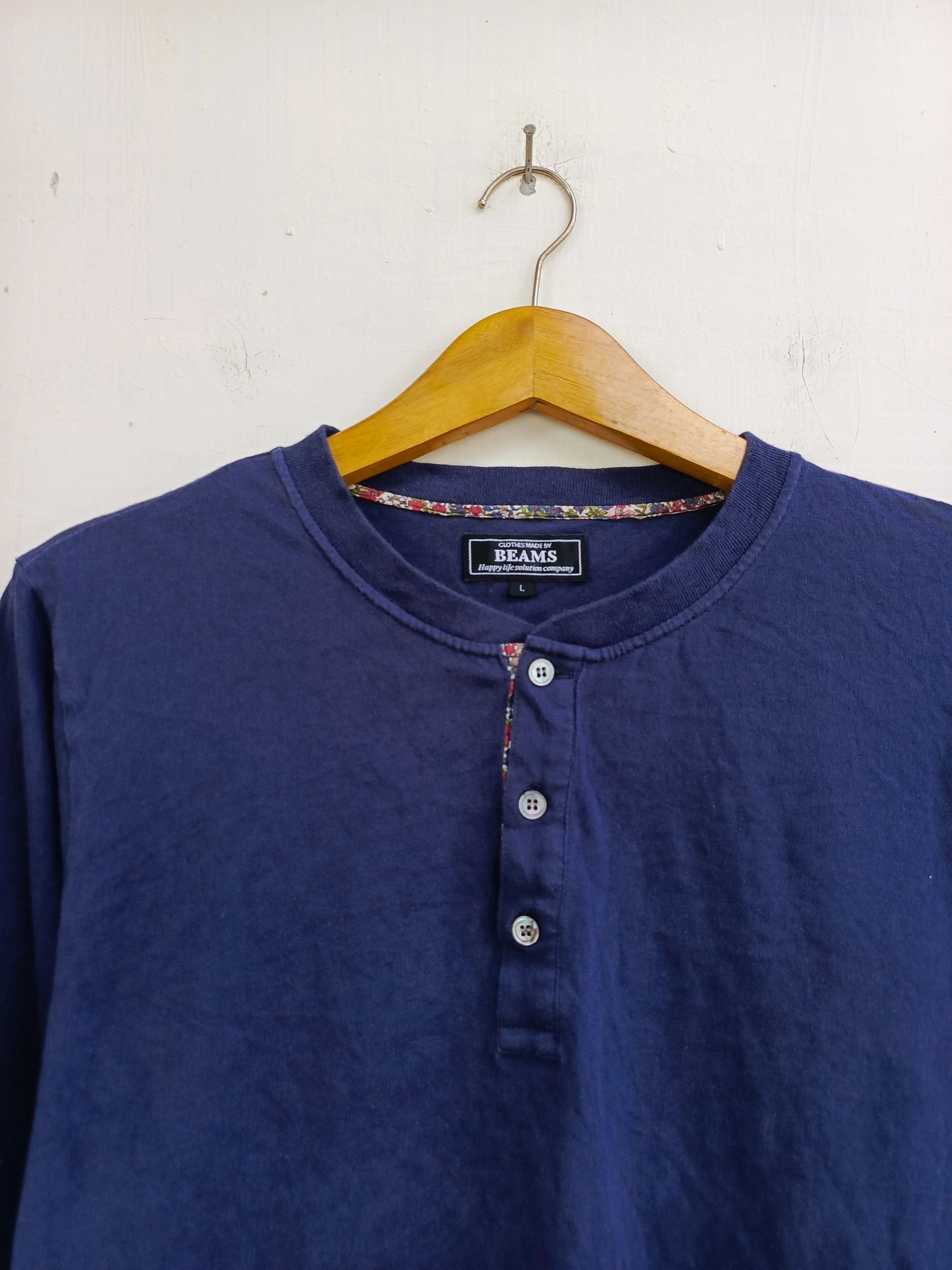 Beams Japan Beams Navy Henley Long Sleeve Minimal Japanese Style Size US L / EU 52-54 / 3 - 2 Thumbnail