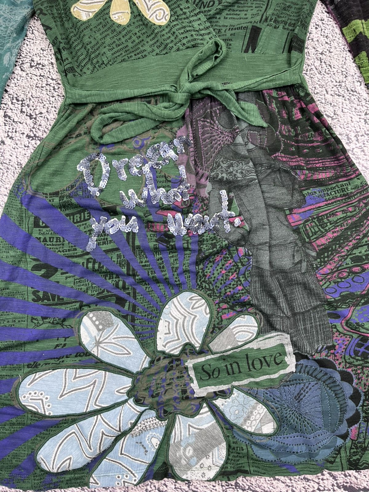 Desigual Vintage Desigual Y2K Graphic Patchwork Dress Green Boho Size XS / US 0-2 / IT 36-38 - 4 Thumbnail