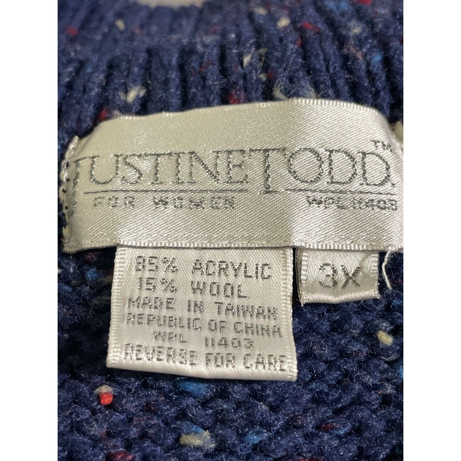 Other Justine Todd · 3X · V-Neck Blue Tweed Wool Blend Sweater Size 3XL / US 20-22 - 6 Thumbnail