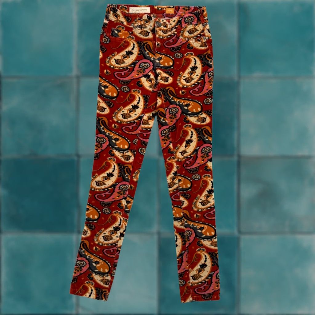 Vintage Pilcro and the Letterpress Serif Paisley Corduroy Pants Orange Red Womens Sz 25 Size 42" / US 20 - 1 Thumbnail