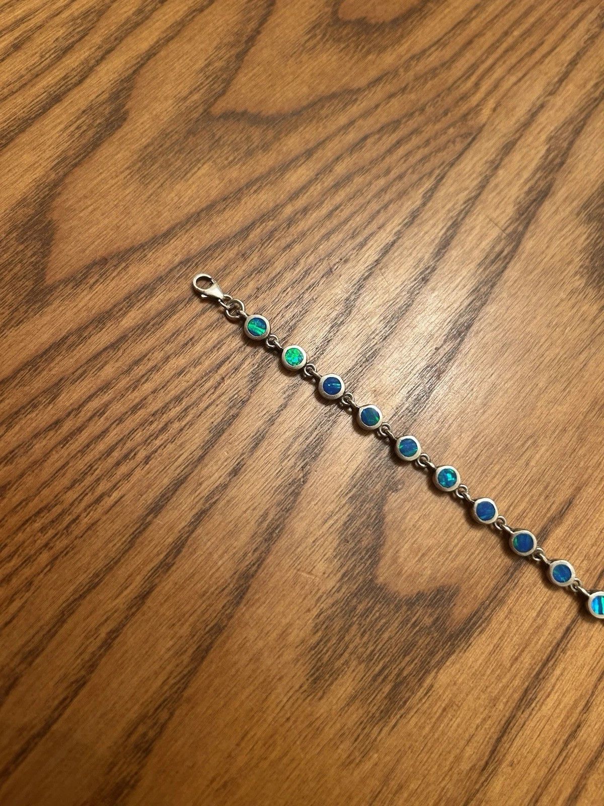 Sterling Silver Sterling Silver Tennis Bracelet Blue Fire Opal 7" Size ONE SIZE - 4 Thumbnail