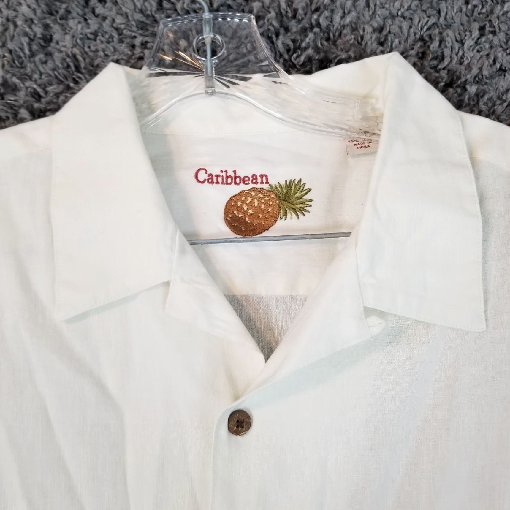 Vintage CARIBBEAN Shirt Men Short Sleeve Button-Up Hawaiian Floral White L Size Mens Size US 33 - 3 Thumbnail
