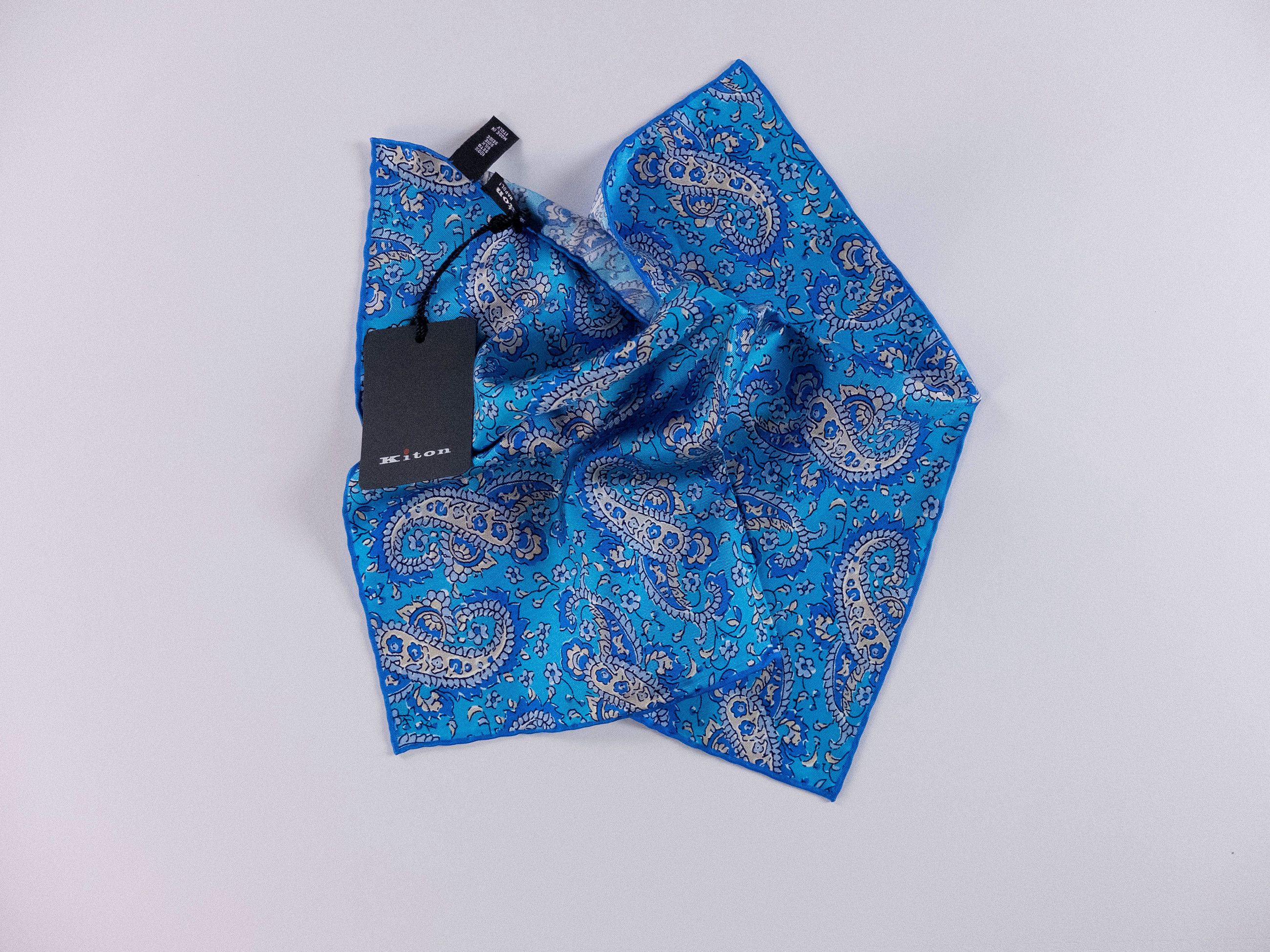 Kiton KITON Napoli hand made blue paisley silk pocket square Size ONE SIZE - 3 Thumbnail