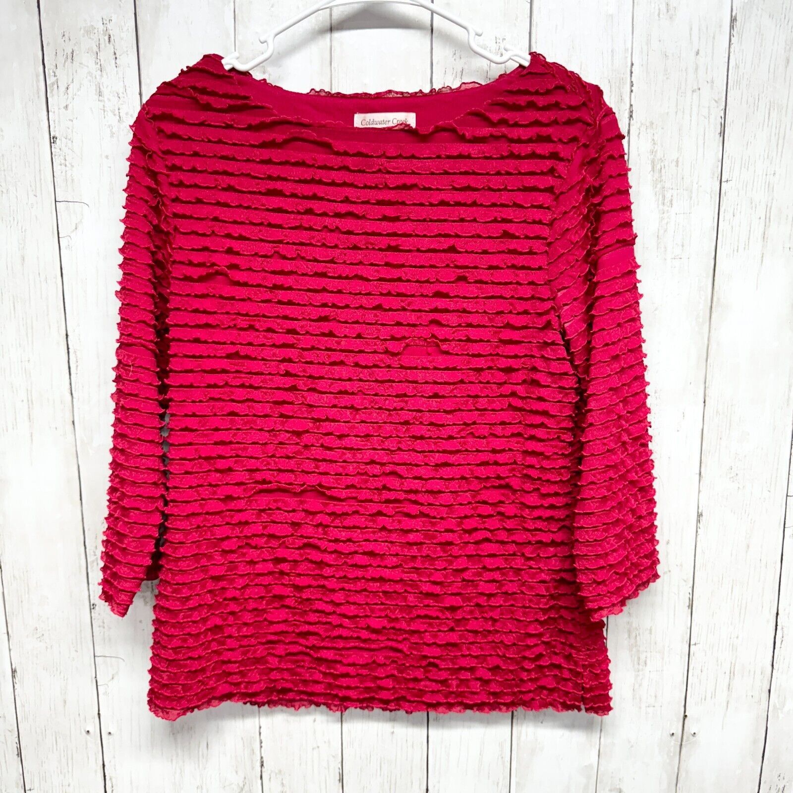 Coldwater Creek COLDWATER CREEK Women Red Ruffled Pleated Blouse S 34 Sleeve Size S / US 4 / IT 40 - 1 Thumbnail