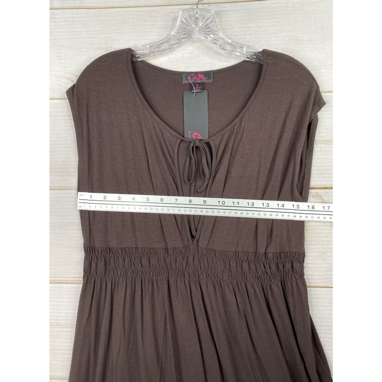 Vintage Caroline Morgan CKM Dress XL Brown Elastic Waist Knit Jersey Cap Sleeve Scoop Neck Knee Length NWT Casual Travel Womens Size XL / US 12-14 / IT 48-50 - 3 Thumbnail