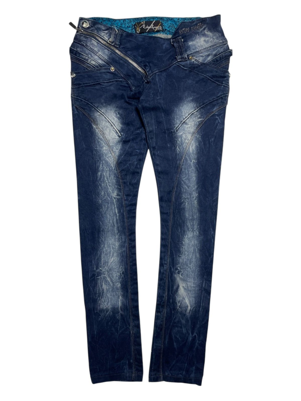 Japanese Brand 2000’s Estero Ragazza - Asymmetrical Bikers Denim Pants Size 28" / US 6 / IT 42 - 1 Thumbnail
