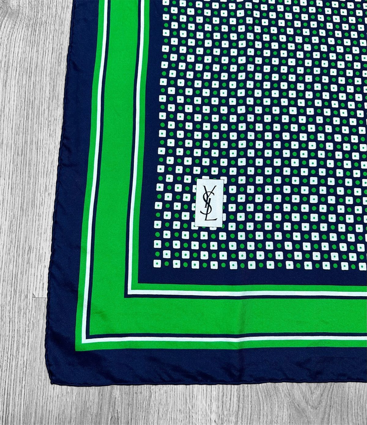 Yves Saint Laurent YSL Yves Saint Laurent Silk Scarf 86x84 cm Blue Green Square Size ONE SIZE - 4 Thumbnail